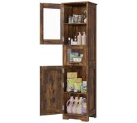 Armario Alto de Cocina, 40 x 33.5 x 170cm, Alacena de Cocina con Puertas de Cristal y Estantes Ajustables, Mueble Auxiliar De Cocinas Multifuncional para baño, Moderno en Madera Robusta, Marrón