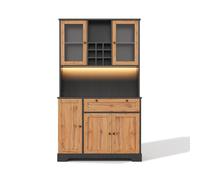 Armario alto de cocina con vitrina, cinco puertas, un cajón, baldas ajustables, 105x40x180 cm, Color natural Aosom España