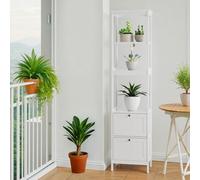Armario Alto Estrecho Con MDF Y Tablero De Partículas, Mueble De Baño Independiente Con 2 Cajones Y 3 Estantes, Columna De Almacenaje Para Baño Y Lavadero, Blanco, 40 x 30 x 160 cm