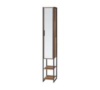 [en.casa] Armario Alto Namsskogan Columna de Baño con 2 Compartimentos Abiertos y 5 Cerrados Mueble Auxiliar Alto Baño Puerta con Espejo Aglomerado Metal 160 x 24 x 30 cm - Efecto Nogal y Negro