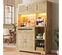 Armario alto para salón de 120 cm con puertas de tela MDF y LED, con cajones, 120 x 40 x 180 cm, para cocina, bar y comedor