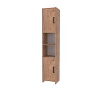 [en.casa] Mueble Baño Rautrina Armario Alto con Compartimetos Abiertos y Cerrados Librería de Salón con 2 Puertas en Aglomerado 180x35x30cm - Efecto Roble