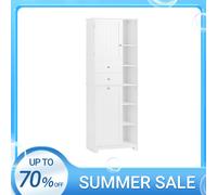 Sobuy bzr104-w armario alto de baño con estantes y cesto para ropa sucia 171 cm