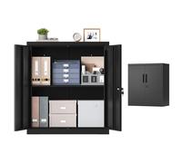Armario archivador metálico 80 x 40 x 90 cm con cerradura Negro Mate