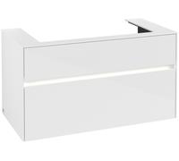 Armario bajo lavabo Collaro de Villeroy & Boch, centro de lavabo, de pared, 2 extraíbles, con iluminación, 1000x548x500mm, C020B0DH, Color: Frontal/carcasa: blanco brillante, mango: blanco mate
