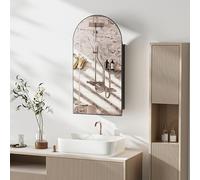 Armario Baño con Espejo en Diseño Curvo, Gran Compartimento de Almacenamiento Oculto, Práctico y Elegante Mueble con Espejo para Baño (42x79x12cm, Negro)