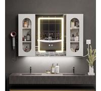 Armario Baño con Espejo y LED iluminación Regulable de 3 Colores, 2 AC y 3 USB, Mueble Baño con Espejo con Deshumidificación y FuncióN de Memoria,Estantes Ajustables para Baño (100x65x16cm,Blanco)