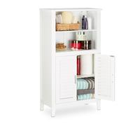 Relaxdays Armario de baño LAMELL, gabinete de teléfono, Mueble de Cocina, 92 x 50 x 25,5 cm, bambú, Blanco
