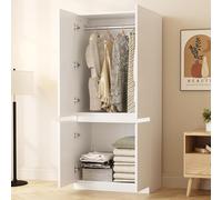 Armario blanco con 2 puertas, 70 x 40 x 170 cm, armario de dormitorio con barra para colgar ropa, armario para dormitorio, habitación de los niños, dormitorio juvenil o pasillos (blanco A)