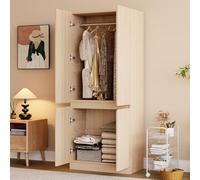 Armario blanco con 2 puertas, 70 x 40 x 170 cm, armario de dormitorio con barra para colgar ropa, armario para dormitorio, habitación de los niños, dormitorio juvenil o pasillos (color madera A)