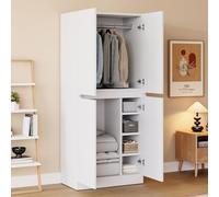 Armario blanco con 2 puertas, 70 x 40 x 170 cm, armario de dormitorio con barra para colgar ropa, armario para dormitorio, habitación de los niños, dormitorio juvenil o pasillos (blanco C)
