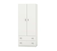 Armario blanco juvenil, infantil, armario individual turín 2 puertas 2 cajones blanco brillo 74x180 cm 74 cm