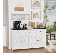 Armario buffet de estilo rústico moderno, aparador con 3 cajones y 4 compartimentos, barra de café con gran capacidad para comedor, cocina, salón, 140 x 40 x 85 cm