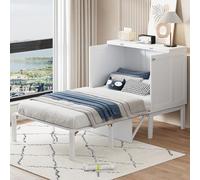 Armario Cama 90x200 cm, Cama Plegable de Pared Multifuncional 2 en 1, Cama de Pared con Estantes y Somier, Murphy Bed Estilo Moderno, Capacidad de Carga 150 kg, Cama de Pared Individuales, Sin Colchón