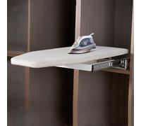 Armario caqui con tabla de planchar oculta integrada, bloqueo de seguridad, mecanismo deslizante suave, perfecto para armarios de cocina y soluciones de ahorro de espacio.