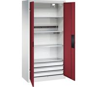 Armario cargador de baterías BASIC C+P, puertas de chapa maciza, 3 cajones