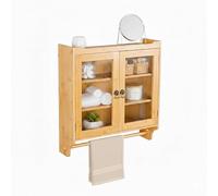 Armario Colgante de bambú Relaxdays con toallero, 2 Puertas de acrílico, HBT: Aprox. 63 x 60 x 18 cm, Natural