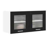 Armario colgante de pared de cocina 80 x 31 x 40 cm, roble negro y blanco, madera con 2 puertas con bisagras, moderno armario de pared y encimera para vajilla y utensilios de cocina, incluye material