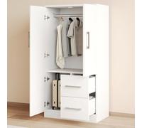 Armario con 2 puertas 70 x 40 x 135 cm. Armario de dormitorio con barra para colgar y cajones. Armario de ropa para dormitorio, habitación de los niños, habitación de los adolescentes, pasillo (blanco