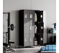 Armario con 9 compartimentos, de pie, con soporte para etiquetas y rejillas de ventilación, con revestimiento de polvo de metal, 182 x 90 x 40 cm (alto x ancho x profundidad)