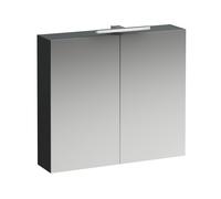 Armario con espejo base 800 mm, 2 puertas, elemento de luz LED, H4028021102661, Color: Gris de tráfico