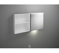 Armario con espejo burgbad Badu, con 1 estante, ancho 120cm, tope derecho, con luz de tocador, SFUC120RF3967G0198, Color: Grafito mate suave / Grafito mate suave, tira de asa de color dorado G0198