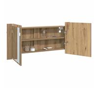 Armario con espejo con puerta de madera - Juego de muebles de baño en aspecto de roble 100 x 12 x 45 cm - Moderno armario de maquillaje y almacenamiento con iluminación