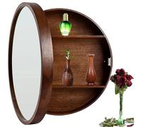 Armario con espejo de baño, almacenamiento montado en la pared con puerta abatible, unidad de espejo cosmético colgante redondo, armario de pared decorativo, para una organización y soluciones de