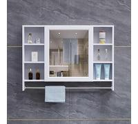Armario con espejo de baño con almacenamiento, espejo de maquillaje y botiquín con barra de suéter para baño elegante, solución de almacenamiento de tocador, diseño que ahorra espacio