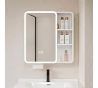 Armario con espejo de baño con luces LED, sensor táctil antivaho montado en la pared, gabinete de medicina oculto con espejo y espacio de almacenamiento