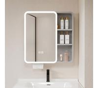 Armario con espejo de baño con luces LED y función antivaho, almacenamiento montado en la pared con estantes abiertos y sensor táctil, espejo grande para medicina y almacenamiento