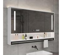 Armario con espejo de baño de 100 cm con 3 puertas, luces LED, diseño montado en la pared, estantes ajustables, sensor táctil, moderno almacenamiento de tocador blanco para baños elegantes