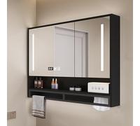 Armario con espejo de baño LED, 120 x 75 x 13 cm, HD, a prueba de explosiones, estante de almacenamiento, dispensador de papel higiénico, elegante diseño que ahorra espacio