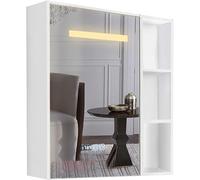 Armario con espejo de baño LED, almacenamiento antivaho con espejo cuadrado, impermeable y a prueba de humedad, elegante tocador de baño con luz para hogares modernos