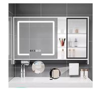 Armario con espejo de baño LED con iluminación montado en la pared, armario de baño blanco con soporte para toallas, 51 x 29.5 pulgadas, Spiegelschrank para baños modernos