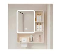 Armario con espejo de baño que ahorra espacio, diseño redondo, iluminación LED, montaje en pared, aluminio de 60 cm, perfecto para decorar y mejorar la decoración de tu baño