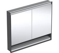 Armario con espejo Geberit ONE con ComfortLight, 2 puertas, montaje oculto, con hornacina, 105x90x15cm, 505.824.00., Color: negro mate / aluminio con recubrimiento en polvo - 505.824.00.7