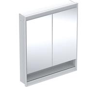 Armario con espejo Geberit ONE con ComfortLight, 2 puertas, montaje oculto, con hornacina, 75x90x15cm, 505.822.00.2, Color: blanco / aluminio con recubrimiento de polvo