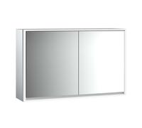 Armario con espejo iluminado emco loft, 1300mm, 2 puertas, modelo de superficie, 979805120, Color: aluminio/espejo