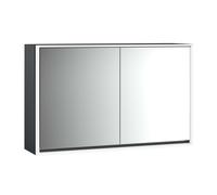 Armario con espejo iluminado emco loft, 1300mm, 2 puertas, modelo de superficie, 979813320, Color: negro/espejo