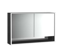 Armario con espejo iluminado loft de emco con estante inferior, 1300mm, 2 puertas, modelo de superficie, 979813520, Color: negro/espejo