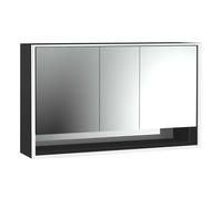 Armario con espejo iluminado loft de emco con estante inferior, 1600mm, 3 puertas, modelo de superficie, 979813522, Color: negro/espejo