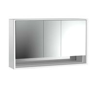 Armario con espejo iluminado loft de emco con estante inferior, 1600mm, 3 puertas, modelo de superficie, 979805222, Color: aluminio/espejo