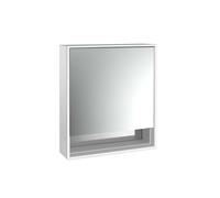 Armario con espejo iluminado loft de emco con estante inferior, 600 mm, modelo de superficie, aluminio/blanco, 979806202, Versión: 1 puerta (tope de puerta a la derecha)