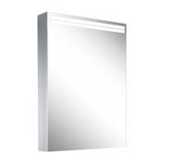 Armario con espejo iluminado Schneider ARANGA TW, 1 puerta con tope a la derecha, 495x120x700mm, tiras de luz en la parte superior, 160.452.02.50, Versión: Normativa de la UE/corpus anodizado en plata