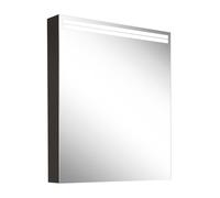 Armario con espejo iluminado Schneider ARANGA TW, 1 puerta con tope a la derecha, 595x120x700mm, tiras de luz en la parte superior, 160.462.01.41, Versión: CH estándar/cuerpo negro mate, panel trasero