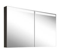 Armario con espejo iluminado Schneider ARANGA TW, 2 puertas, 1295x120x700mm, tiras de luz en la parte superior, 160.530.02.41, Versión: Estándar de la UE/carrocería negro mate, panel trasero espejado