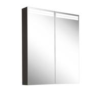 Armario con espejo iluminado Schneider ARANGA TW, 2 puertas, 695x120x700mm, tiras de luz en la parte superior, 160.470.01.41, Versión: CH estándar/cuerpo negro mate, panel trasero espejado