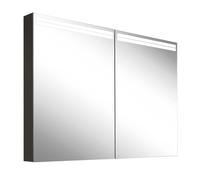 Armario con espejo iluminado Schneider ARANGA TW, 2 puertas, 895x120x700mm, tiras de luz en la parte superior, 160.490.02.44, Versión: Normativa de la UE/cuerpo negro mate