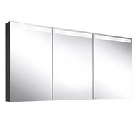 Armario con espejo iluminado Schneider ARANGA TW, 3 puertas 50/50/50, 1495x120x700mm, tiras de luz en la parte superior, 160.551.01.41, Versión: CH estándar/cuerpo negro mate, panel trasero espejado